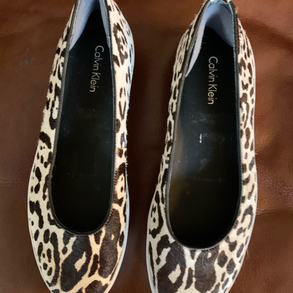 Calvin Klein calf hair 1 inch platform shoes,